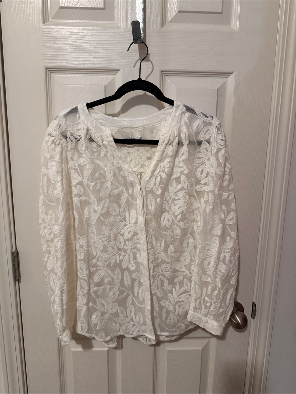 Chico's White Floral Embroidered Semi-Sheer Blouse